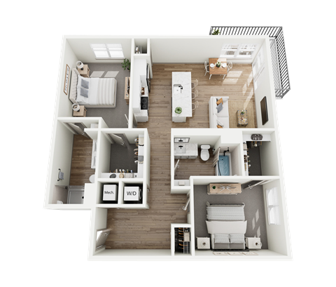 Floor plan for 2 beds, 2 baths